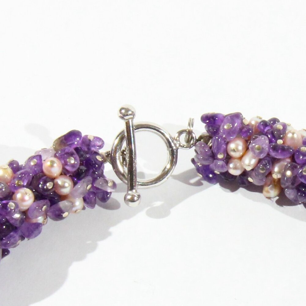 Sterling Silver .925 Amethyst and Pearl Stone Necklace - Picture 11 of 11